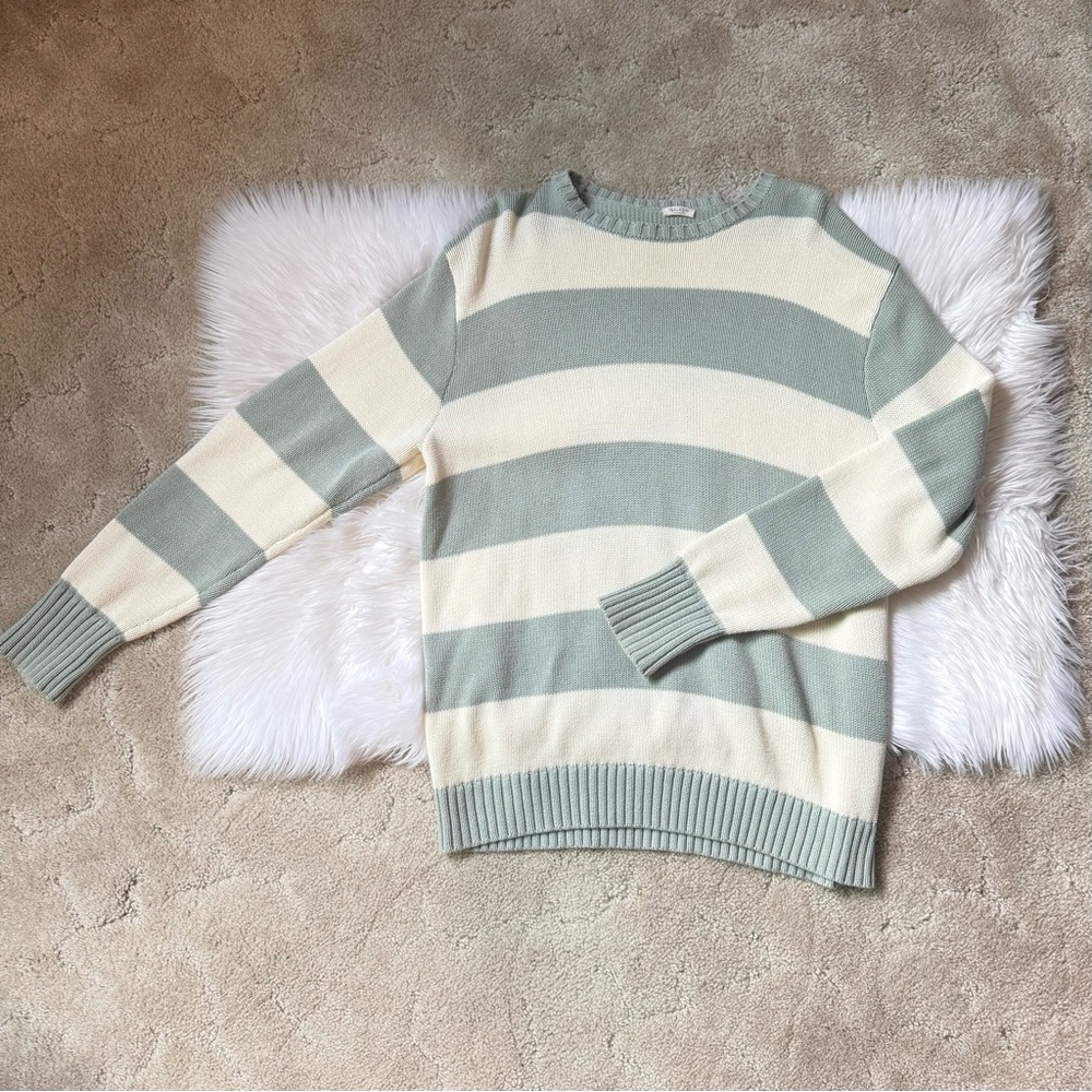 JOHN GALT White & Mint Striped Brianna Sweater 1SZ